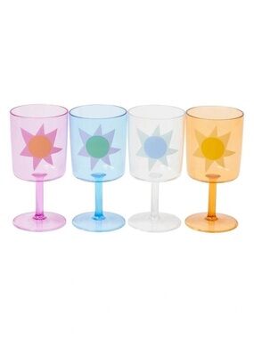 Sunnylife Set Of 4 Utopia Pool Wine Glasses Pink, Blue, Clear & Yellow NIB